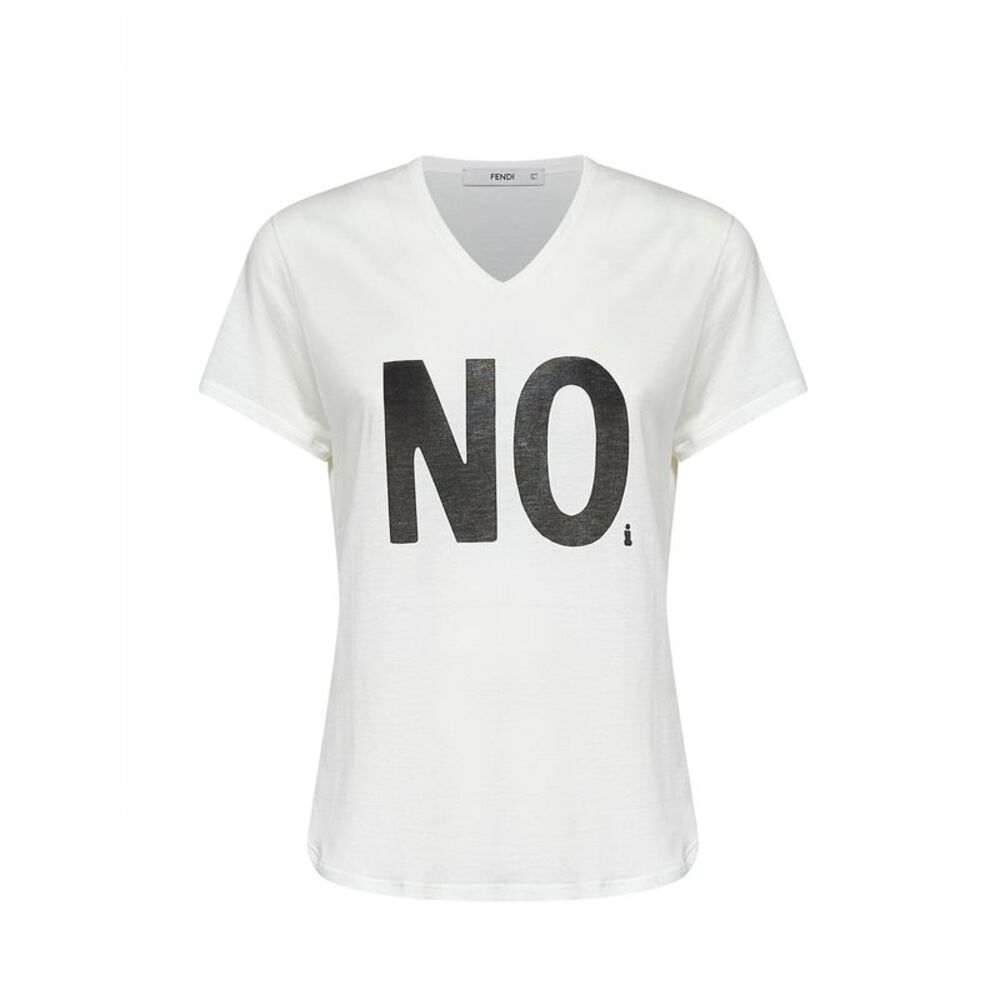 Fendi Women Ivory Cotton Jersey T-Shirt With Noi Print